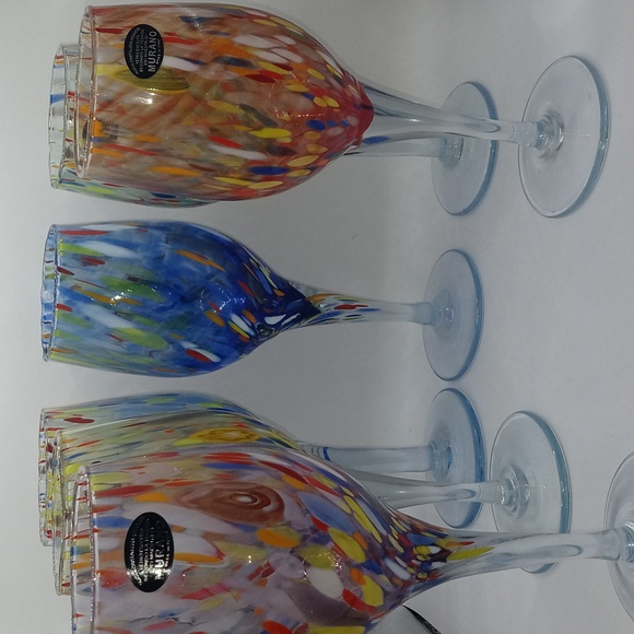 Vintage Set of Six Murano End of Day Pattern Blown Art Glass Wine Glass Goblets - Picture 4 of 11